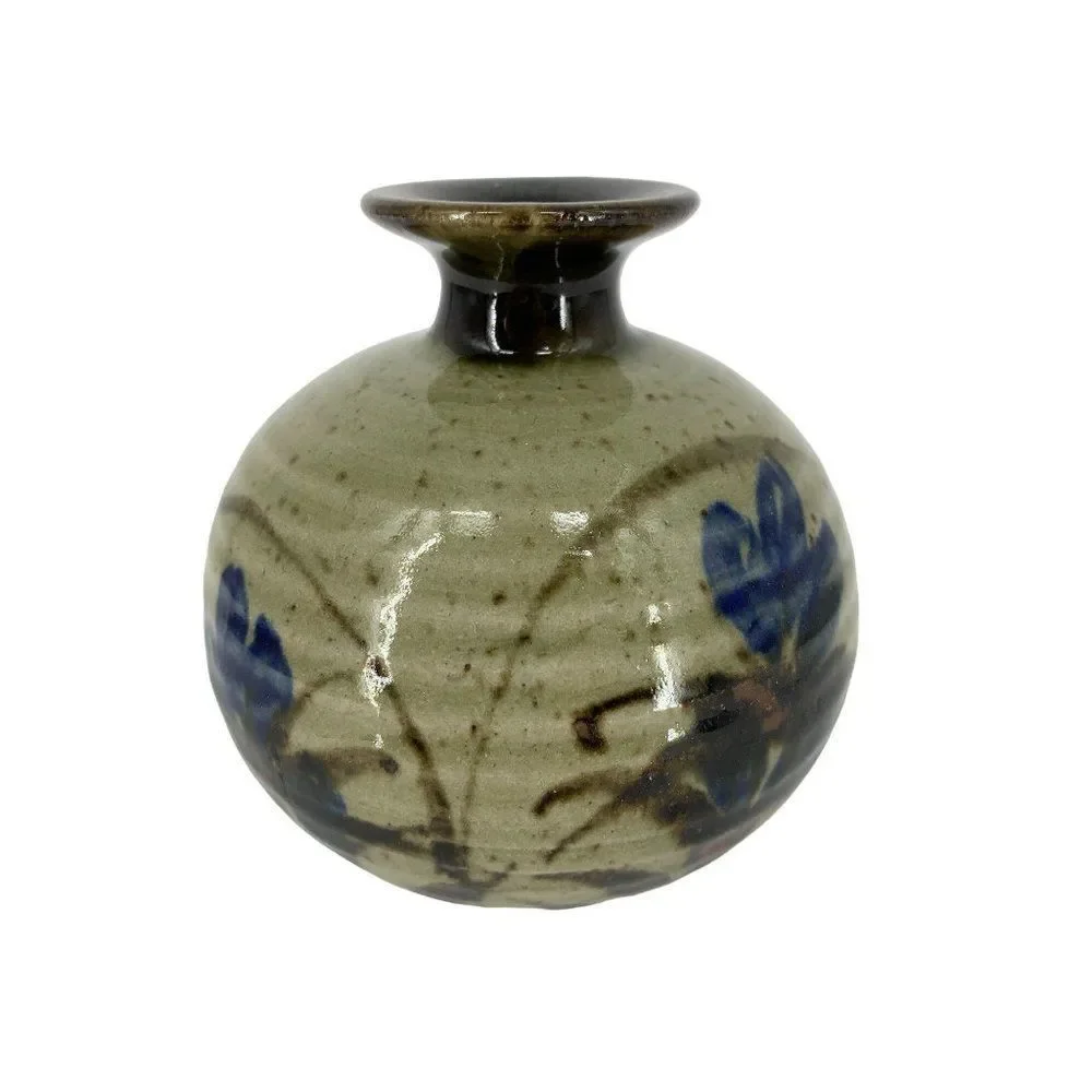 Stoneware Bud Vase Japanese Ribbed Jar Decor 5